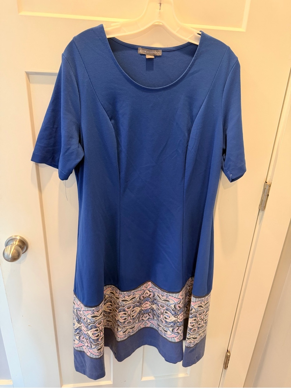 Jessica London Blue Paisley Border Knit A-Line Dress Size 14W